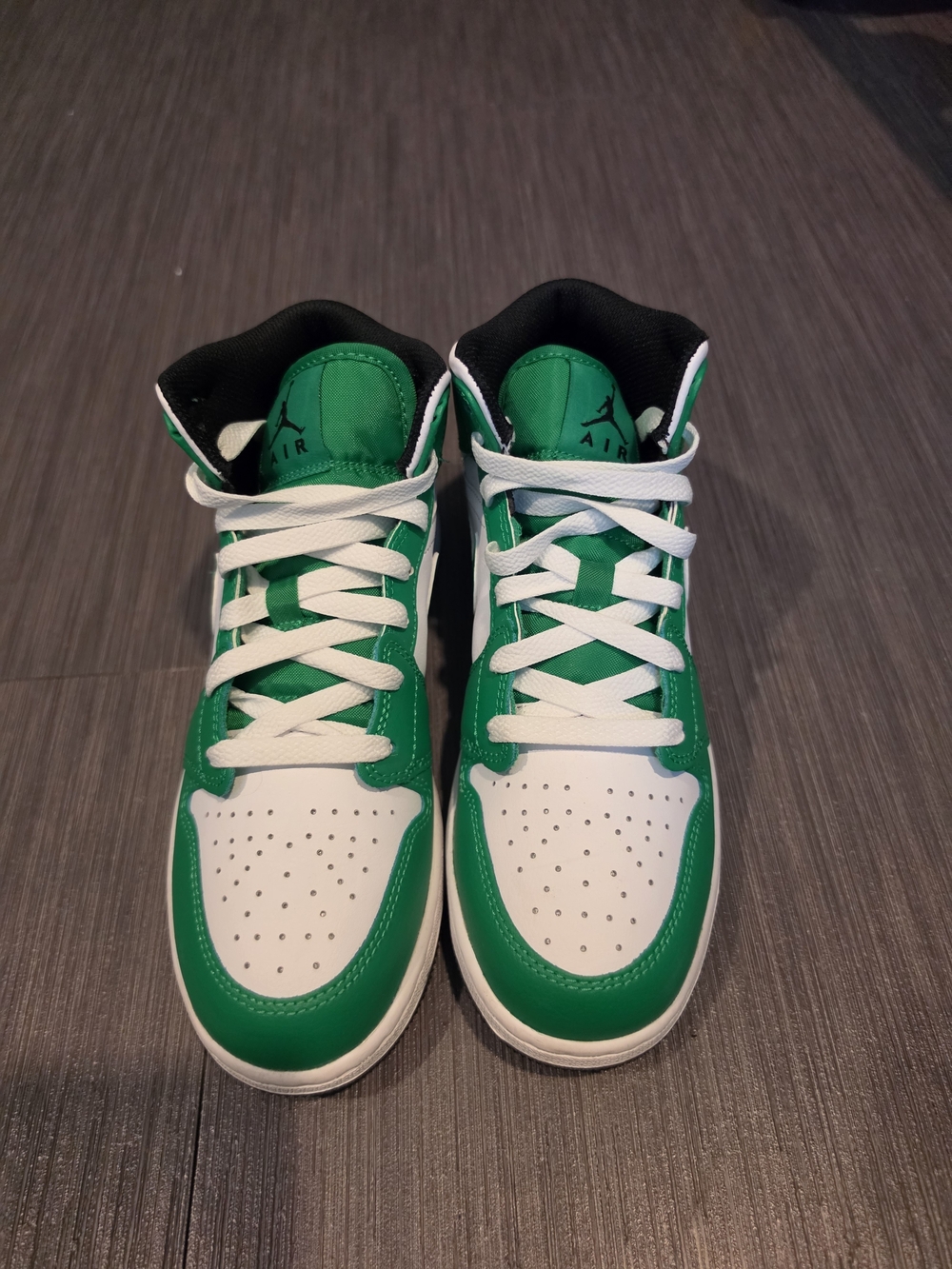 Jordan Kids' Green & White Mid-Top Sneakers with Black Lining